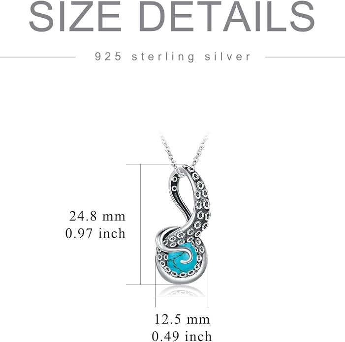 Octopus Tentacles Necklace with Gemston 925 Sterling Silver Octopus Pendant for Women Ocean Jewelry Gift for Women