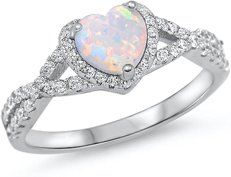 CHOOSE YOUR COLOR Sterling Silver Heart Halo Promise Ring