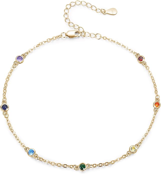 MEDWISE Sterling Silver Chakra Anklet 7 Chakra Beach Anklet Bracelet Link Chain Ankle Bracelet Gift for Women