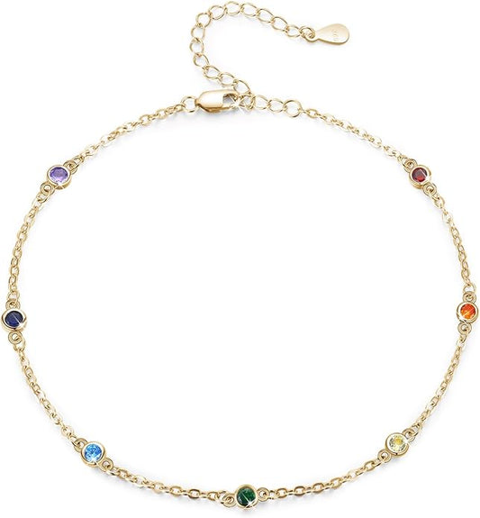 MEDWISE Sterling Silver Chakra Anklet 7 Chakra Beach Anklet Bracelet Link Chain Ankle Bracelet Gift for Women