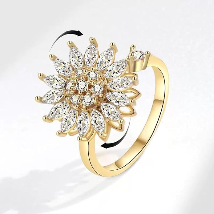 Fidget Ring Anxiety Spinner Ring Open Adjustable Sunflower Star Moon Windmill Butterfly Rings Daisy Stress Relieving Fidget Women Cubic Zirconia Anti Stress Mood Rotate Inspirations Jewelry