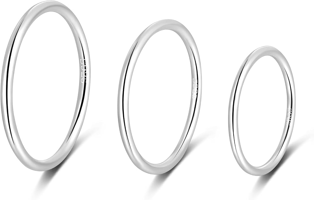 CANDYFANCY 925 Sterling Silver 1.2mm Stacked Midi Thin Rings for Women Knuckle Ring Band Stacking Ring Set Size 2.5-8.5