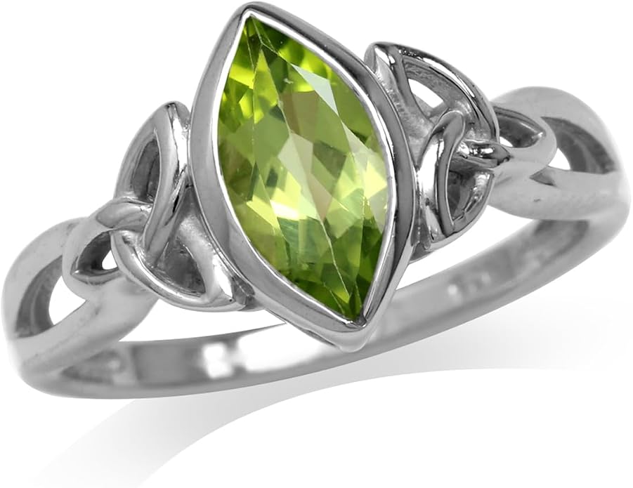 Silvershake Genuine Gemstone 925 Sterling Silver Triquetra Celtic Knot Solitaire Ring
