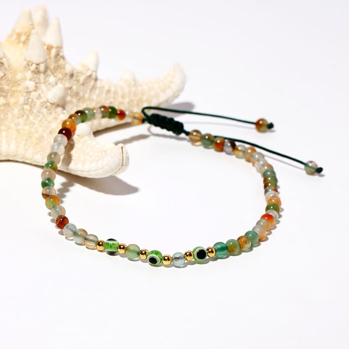 Evil Eye Ankle Bracelets for Women Beads Anklets Beach Accessiory Gemstone Healing Crystal Adjustable