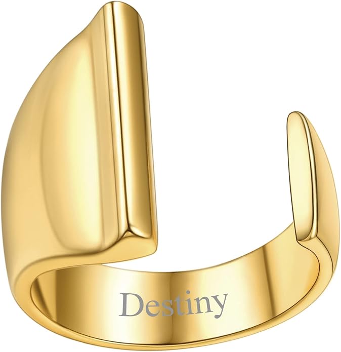 FindChic Customizable Initial Ring Statement 18K Gold Plated Fashion Cuff Rings for Women Alphabet Letter A to Z Resizable Knuckle Ring (with Gift Box)