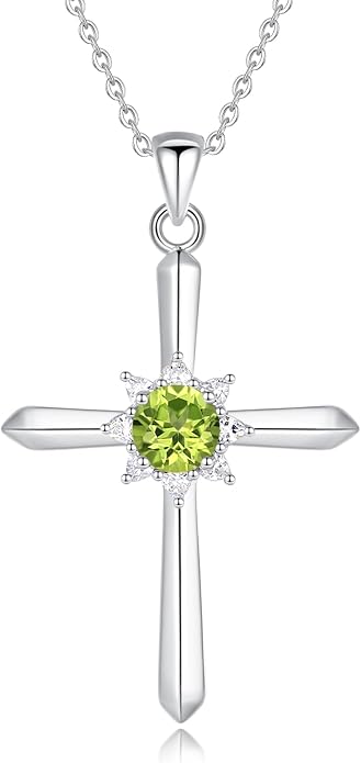 FANCIME Birthstone Cross Necklace for Women Sterling Silver Birthstone Necklace Halo Infinity Cross Pendant Necklace Fine Jewelry Valentines Day Gifts Birthday Holiday Gifts for Her, 16"+2" Inches