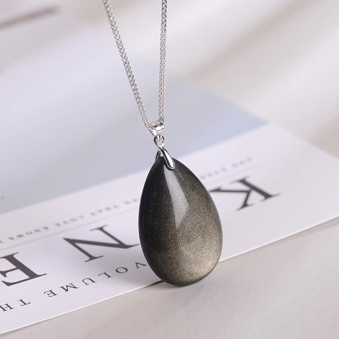 iSTONE 925 Sterling Silver Natural Crytral for Womens Pendant Necklace, Gemstone Birthstone with 17.8" Silver Chain Ladies