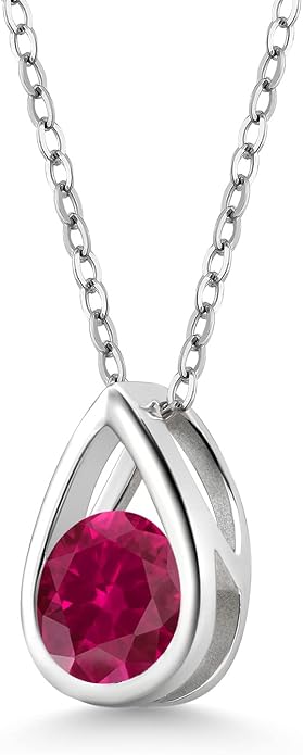Gem Stone King Teardrop Pendant Necklace For Women | 5MM Round Gemstone Birthstone | 925 Sterling Silver | With 18 Inch Silver Chain | Fine Jewelry Gift for Her Mom Women Wife