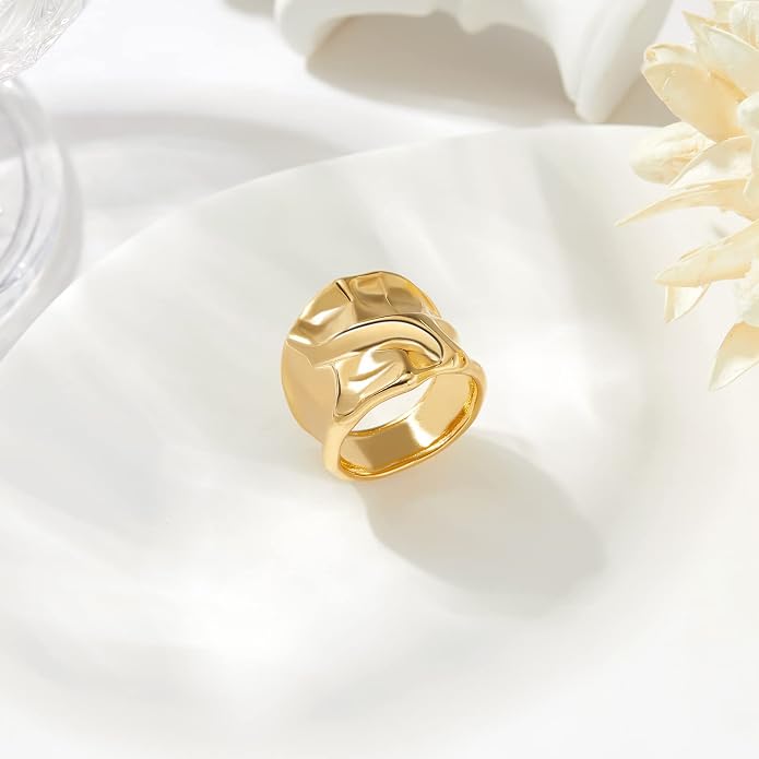 Gold Silver Rings Set for Women Chunky Statement Rings ZC Dome Evil Eye Croissant ring Thick 18K Gold Plated Band Rings