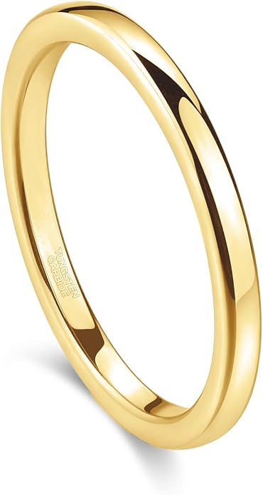 Greenpod 2mm 4mm 6mm Tungsten Wedding Bands Ring for Women Men Rose Gold Plated/Silver/24K Gold Plated/Black Polished Slim Engagement Promise Rings Comfort Fit Size 4-13