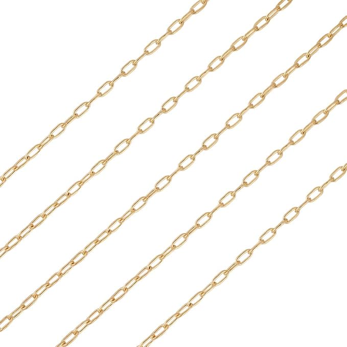 Elecrelive 3.28 Ft 14K Gold Filled Paperclip Chains Brass Permanent Jewelry Chains 2.5mm Oval Link Cable Chains with 1 Square Velvet Bag for Women's Trendy Layering Necklace Bracelet Making