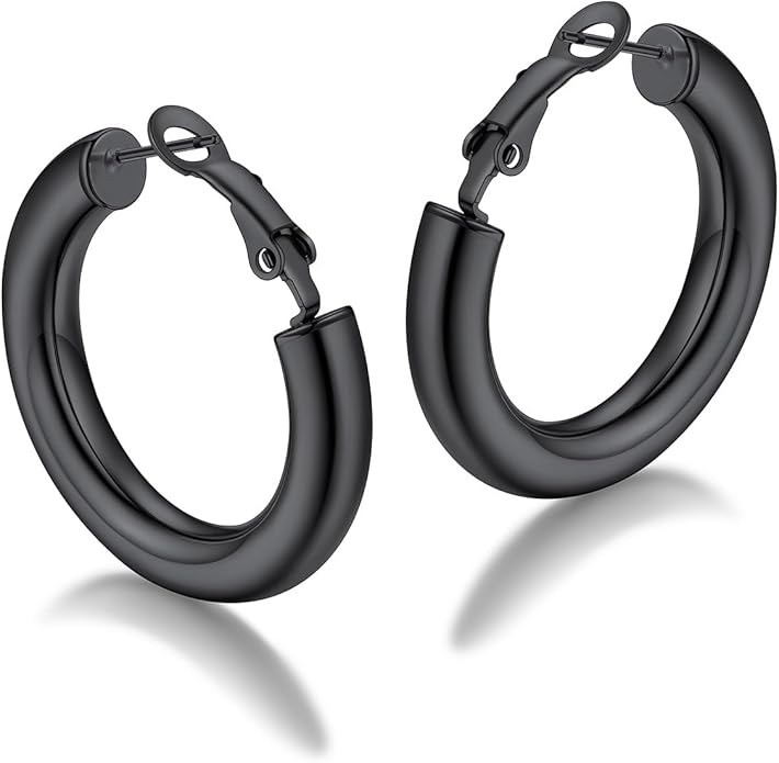 FaithHeart Chunky Hoop Earrings for Women, Silver/Black/14K Gold Plated Stainless Steel Earrings 5mm Thick Hollow Tube Hoops Hypoallergenic Lightweight Earring 20/30/40/50/60/70/80mm