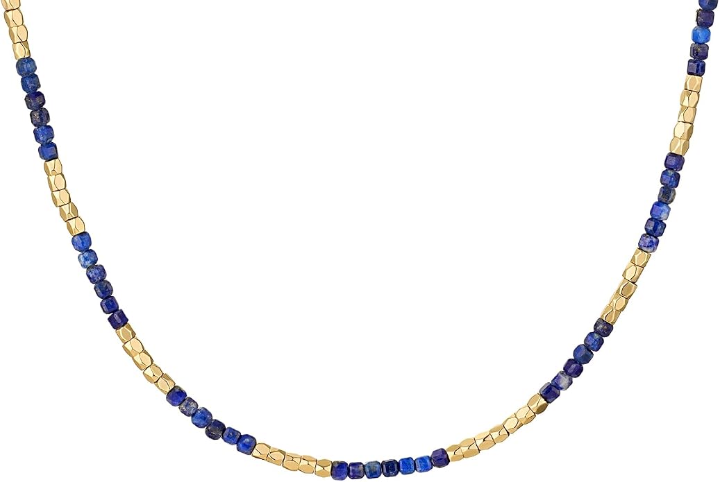 MYEARS Women Beaded Choker Necklace Gemstone 14K Gold Plated Simple Dainty Handmade Chain Everyday Trendy Jewelry