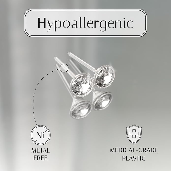 Medical Grade Plastic Earrings for Sensitive Ears, Nickel Free, Hypoallergenic Earrings for Girls and Women, Comfortable, Lightweight and Metal Free Cubic Zirconia