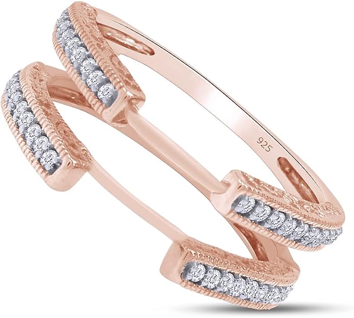 AFFY Engagement Wedding Ring for Women, Cathedral Ring Guard Enhancer With Lab Grown Diamond Or White Cubic Zirconia Ring In 14K Gold Over Sterling Silver