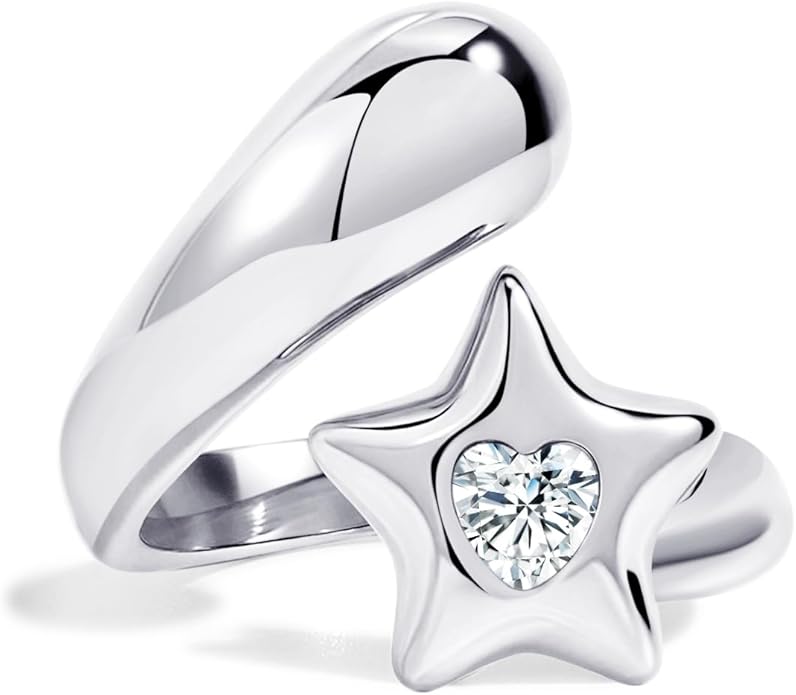 Chunky Gold Rings for Women Stainless Steel Non Tarnish Star&Heart Cubic Zirconia Teardrop Ring 18K Gold Plated Statement Dome Rings Stackable Jewelry for Women