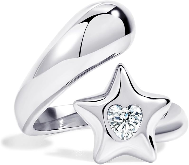 Chunky Gold Rings for Women Stainless Steel Non Tarnish Star&Heart Cubic Zirconia Teardrop Ring 18K Gold Plated Statement Dome Rings Stackable Jewelry for Women