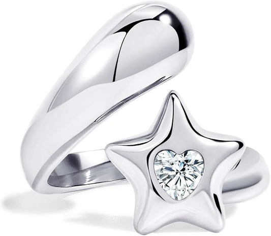 Chunky Gold Rings for Women Stainless Steel Non Tarnish Star&Heart Cubic Zirconia Teardrop Ring 18K Gold Plated Statement Dome Rings Stackable Jewelry for Women
