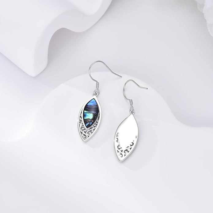 VONALA Abalone Shell Filigree Earrings 925 Sterling Silver Half Butterfly/Dragonfly Teardrop/Long/Vintage Abalone Shell Drop Dangling Earrings Bohemian Jewelry Gifts for Women