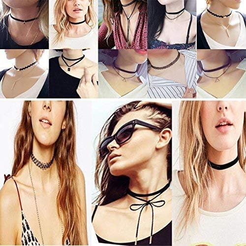 YOKER 40 Pcs Black Velvet Choker Necklaces for Womens Classic Adjustable Gothic Tattoo Lace Chokers Layered Black Choker Necklaces for Party Cosplay Christmas Birthday Gifts