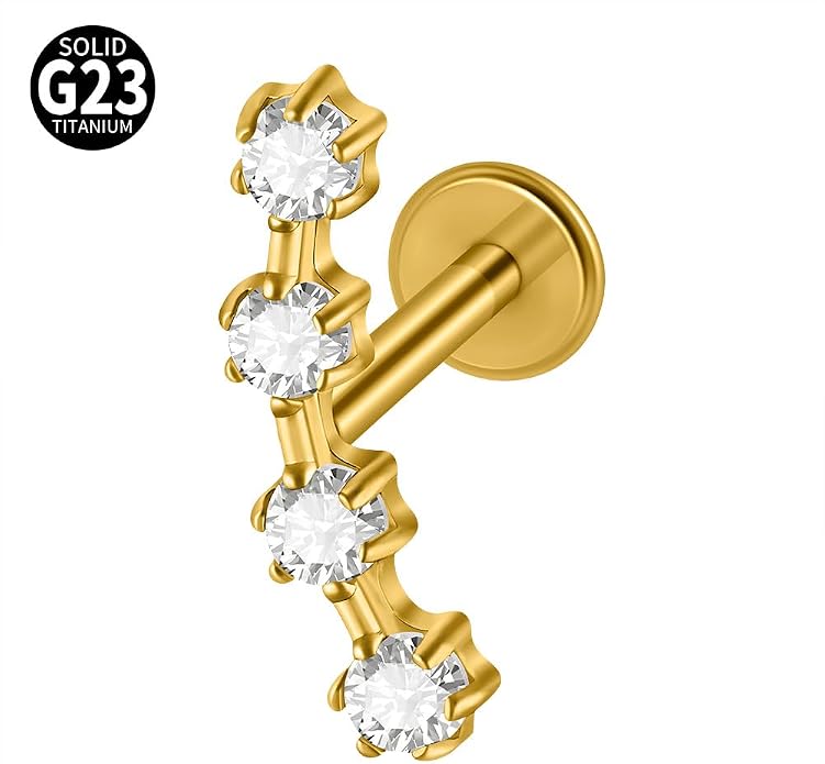 2PCS G23 Titanium Fire Opal CZ Labret Stud Piercing Cartilage Helix Tragus Climber Earrings for Men Women Lip Monroe Body Piercing Jewelry