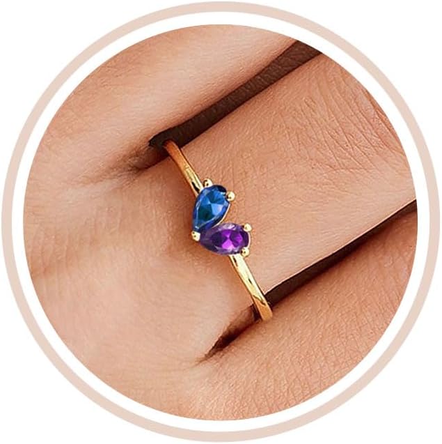 Mothers Day Gifts Gold Heart Birthstone Rings for Women Non Tarnish Stackable Pinky Ring Dainty 14K Gold Plated CZ Gemstone Ring Wedding Promise Ring Birthday Jewelry Gift for Mom