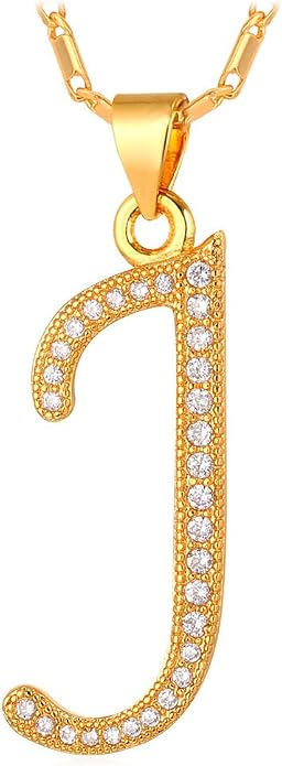 U7 Initial Necklace for Women, Gold/Platinum Plated CZ Crystal Letter A-Z Pendant Necklace, Shiny 20 Inch Name Chain Dainty Personalized Jewelry for Men Mom Wife Friend