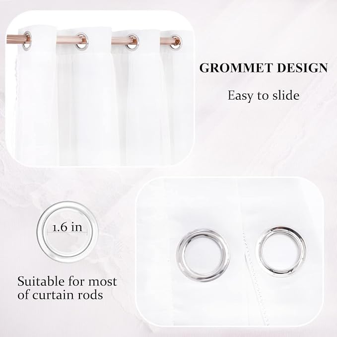 Winter White Curtains Double Layered Solid and Sheer Window Treatment Panels Pair with Grommet Top for Living Room Patio Door, 52 x 96 inches, Winter White, 2 PCs