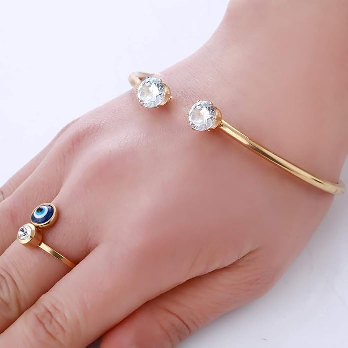 Gold Plated Evil Eye Ring for Women - 10k Gold Plated Stainless Steel Open Ring,Eyes Evil Mid Rings for Women,Cool Openable Rings