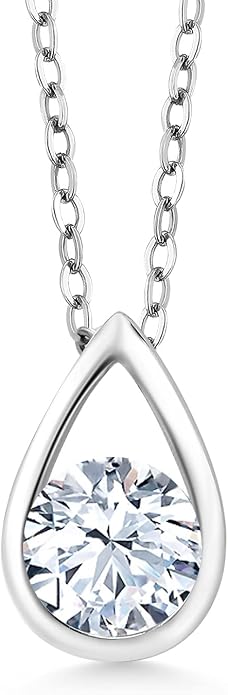 Gem Stone King Teardrop Pendant Necklace For Women | 5MM Round Gemstone Birthstone | 925 Sterling Silver | With 18 Inch Silver Chain | Fine Jewelry Gift for Her Mom Women Wife
