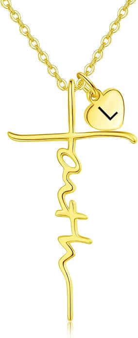 PRAYMOS Faith Cross Necklace for Women 925 Sterling Silver Pendant Necklace With Birthstone Initial Christian Religious Confirmation Baptism Mothers Day Gifts