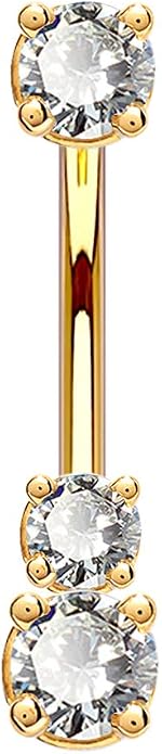 OUFER 14K Solid Gold Belly Navel Button Ring Clear 5A Cubic Zirconia Design Belly Rings Piercing Jewelry