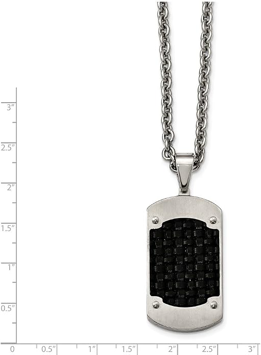 Solid Stainless Steel Men's Brushed Black Leather Dog tag Pendant Necklace Charm Chain - with Secure Lobster Lock Clasp 24"