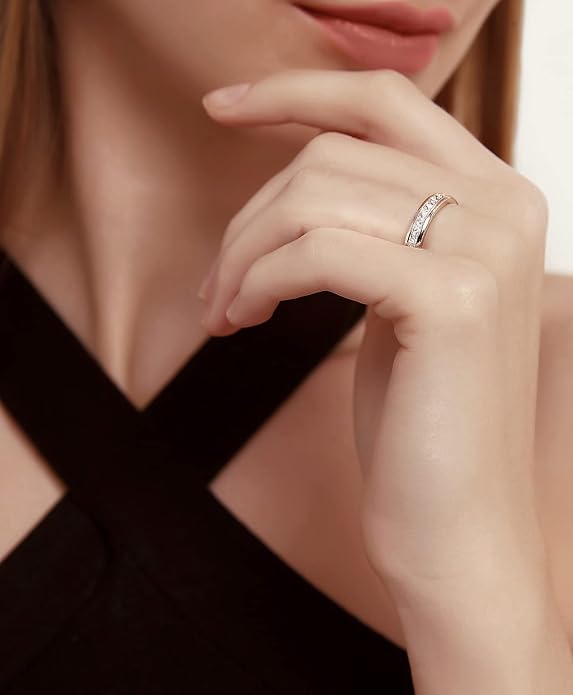 TIGRADE 2.5mm 4mm 5mm 6mm Titanium Ring Cubic Zirconia Engagement Ring Wedding Band Size 3 to 13.5