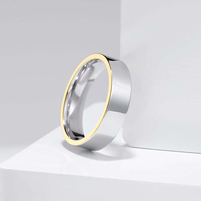 King Will 316L Stainless Steel Men's Wedding Band – 6/8 mm Dual-Tone Wedding Ring Polished Finish with Gold/Black Steel Plating, Fashionable and Durable Stainless Steel Men's Ring Size 7-14