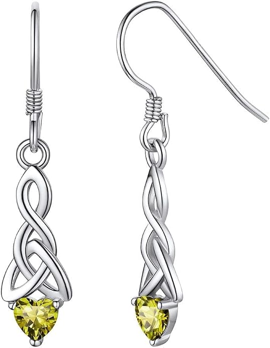 ChicSilver Sparkling Heart Birthstone 925 Sterling Silver Celtic Knot Dangle Hook Earrings (with Gift Box)