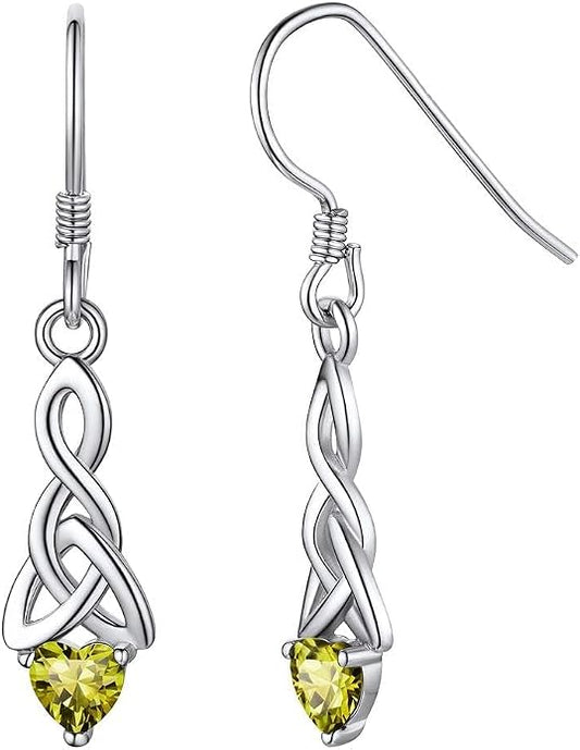 ChicSilver Sparkling Heart Birthstone 925 Sterling Silver Celtic Knot Dangle Hook Earrings (with Gift Box)