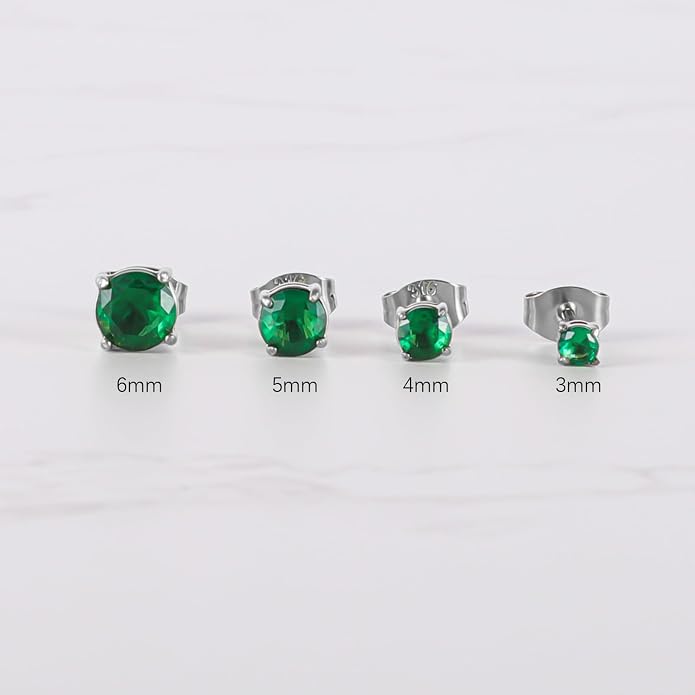 12 Pairs Surgical Stainless Steel Round Birthstone Multi Colored Cubic Zirconia Stud Earrings Set