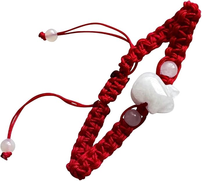Unik22 Lucky Jade Pig Bracelet, Red Adjustable String, Jade Zodiac Jade Animal Bracelet, Lucky FENGSHUI Bracelet, Unisex, Good for Wealth & Happiness