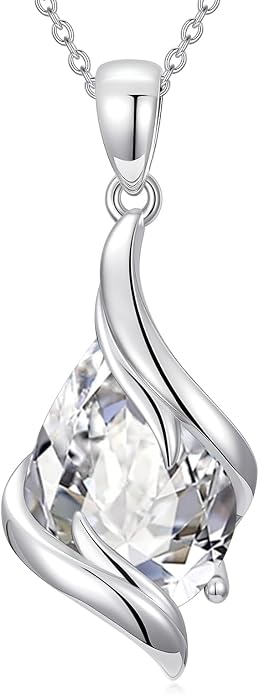 HPQQ Birthstone Necklace for Women 925 Sterling Silver Teardrop Pendant Fine Jewelry Birthday Mothers Day Gifts for Women Mom Her