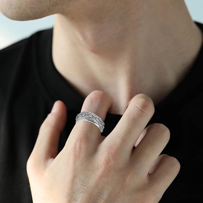 Men's Stainless Steel Eye of God Ring Band All Seeing Eye Spinner Rings Black Silver Vintage Jewelry Size 5 to 14