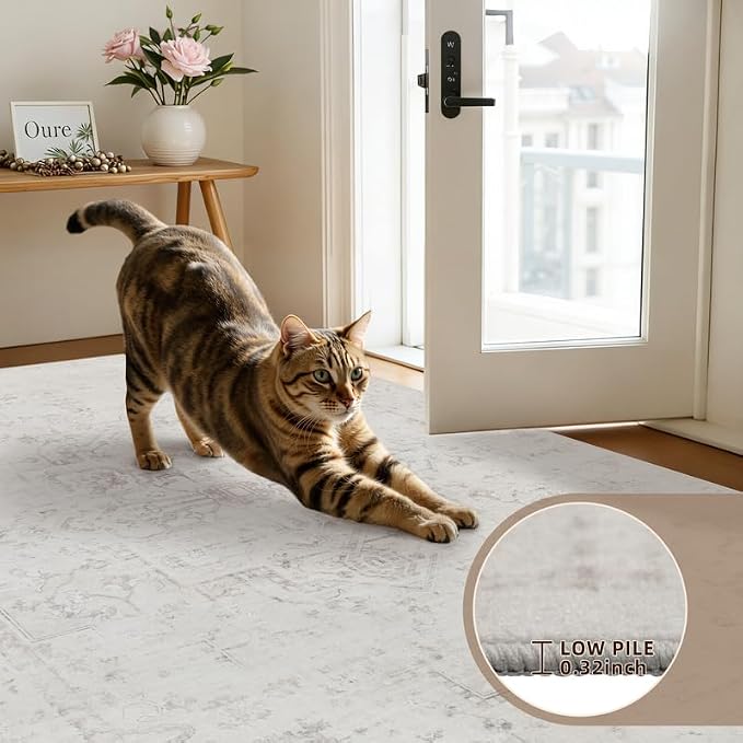 10x12 Area Rug for Living Room: Vintage Boho Neutral Washable Rug Indoor Soft Large Area Rug Carpet for Bedroom Nursery Farmhouse Dining Room Office Floor Non-Slip Low Pile Under Table Neutral Cream