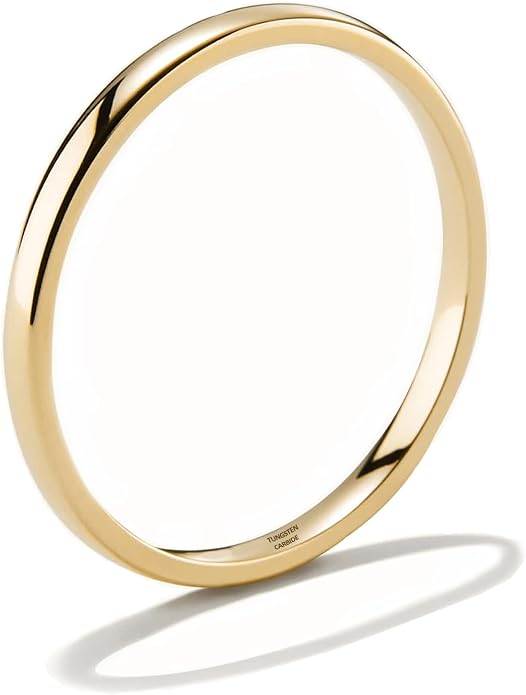 NOKMIT 2mm 4mm 6mm Gold Wedding Bands for Women Men Dainty Gold Silver Tungsten Cigar Band Rings Thumb Pinky Ring High Polish Non Tarnish Comfort Fit Size 4-12