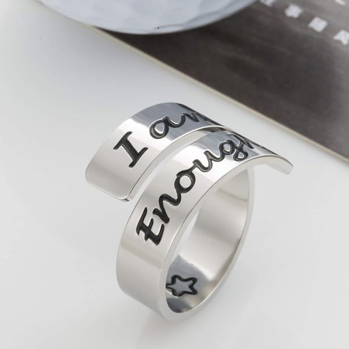 Inspirational Motivational Adjustable Ring Personalized Stainless Steel Spiral Wrap Twist Rings Encouragement Statement Graduation Jewelry Birthday Gifts for Women Teengirls.