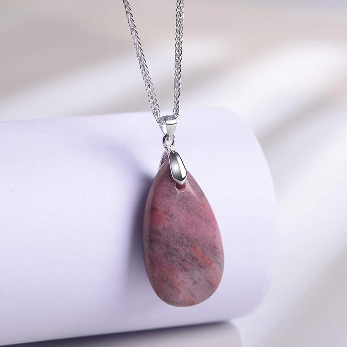 iSTONE 925 Sterling Silver Natural Crytral for Womens Pendant Necklace, Gemstone Birthstone with 17.8" Silver Chain Ladies