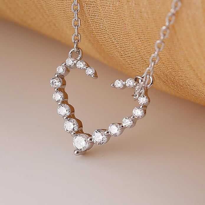 Open Heart Pendant Necklace Minimalist Silver Chain Cute Small Love Symbol Choker Necklace for Women Dainty Love Trendy Jewelry