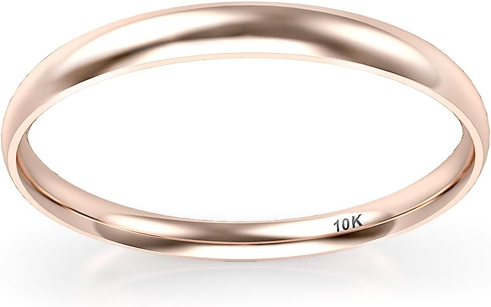 10K White/Yellow/Rose Gold 2MM Round Dome Wedding Band Ring