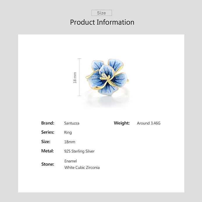 Santuzza 925 Sterling Silver Enamel Flower Statement Ring for Women