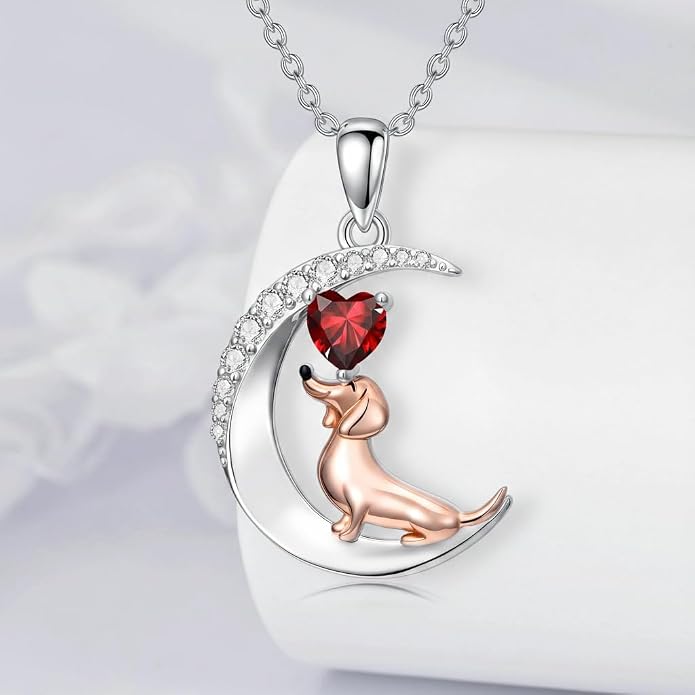 PROESS Animal Birthstone Necklace 925 Sterling Silver Otter/Axolotl/Hippo/Elephant/Dachshund/Monkey/Red Panda Pendant Necklace Animal Birthstone Jewelry Gifts for Women