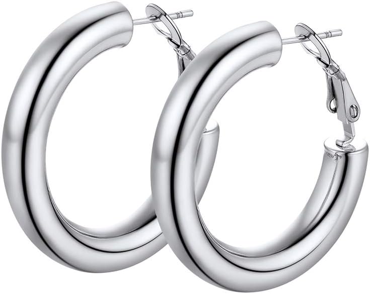 Stainless Steel Chunky Hoop Earrings For Women, Minimalist and Chic, Black/Gold Plated, Round Hoops Earrings Hypoallergenic, Size: 30mm/40mm/60mm/80mm, Come with Box